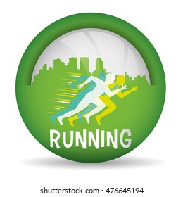 runner athlete man male button city building urban running training fitness healthy lifestyle sport marathon icon. Colorful and flat design. Vector illustration