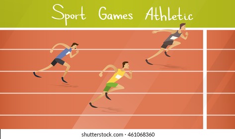 Runner Athlete Running Sprint Track Sport Competition Flat Vector Illustration