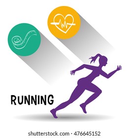 runner athlete woman girl heart meter running training fitness healthy lifestyle sport marathon icon. Colorful and flat design. Vector illustration