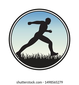 runner, blue sky and grass, vector