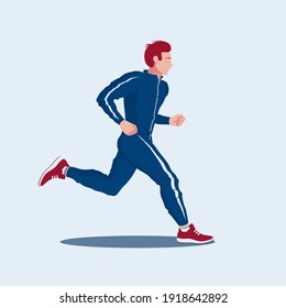 A runner in a blue tracksuit. Vector illustration.