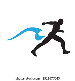 runner and blue water wave, vector