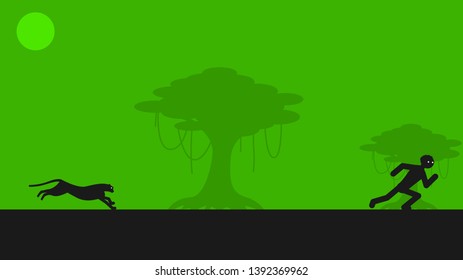 Runner And Cheetah On A Green Background
