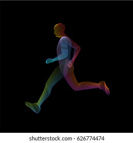 Runner composed of colorful lines on a black background, eps10 vector