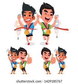 Runner couple in various actions- vector illustration