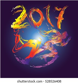 Runner created from flash on the background of 2017. The symbol of the new year.