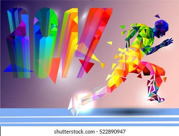 Runner created from triangles on the background of 2017. The symbol of the new year.
