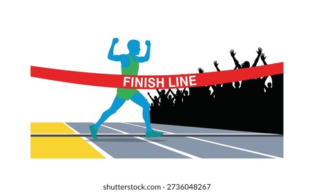 Runner crossing finish line victory success