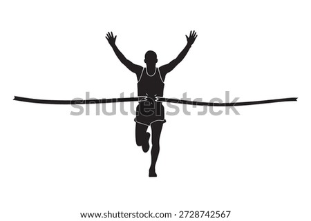 Runner crossing finish line winner athlete victory achievement Silhouette icon