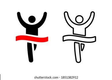 Runner crossing finish ribbon icon. Isolated vector sign symbol. Runner concept. Competition icon. Running sprinter athlete. EPS 10