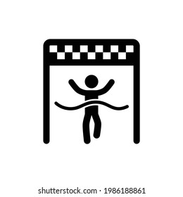 Runner crossing finish ribbon icon. Runner symbol