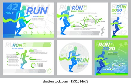 Runner Design presentation Set of cover page banner booklet. Training, advertising, motivation event, print, advertising marathon. 
