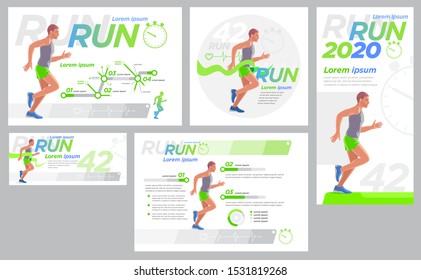 Runner Design presentation Set of cover page banner booklet. Training, advertising, motivation event, print, advertising marathon. 