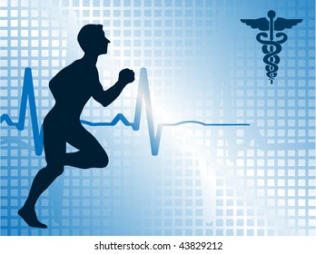 Runner with EKG and Caduceus - easily editable, no masks, no meshes