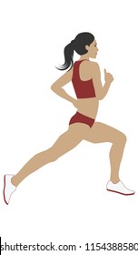 Runner - female athlete, long hair - isolated on white background - flat style - vector