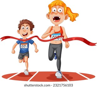 Runner at finish line isolated illustration