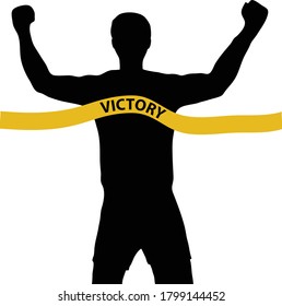 Runner at the finish line with victory text vector