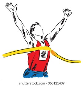 runner at the finish line winner illustration