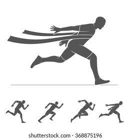 Runner and finishing tape + icons. Vector illustration. 
