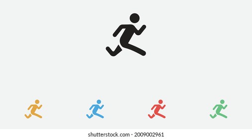 Runner flat icon. Running man vector silhouette. Run concept. Sprinter. Set of colorful flat design icons