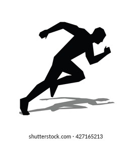 Runner Flat Icon. Running Man Vector Silhouette. Run Concept, Shadow. Sprinter