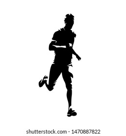 Runner, front view isolated vector ink drawing, abstract silhouette of marathon runner