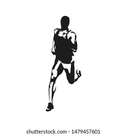 Runner, front view isolated vector ink drawing, abstract silhouette of marathon runner