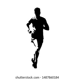 Runner, front view isolated vector ink drawing, abstract silhouette of marathon runner