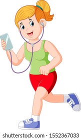 Runner girl running and listening music earphones