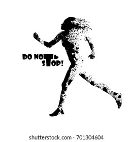 Runner girl silhouette. abstraction. Do not stop. Vector