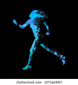 Runner girl silhouette. abstraction. Vector