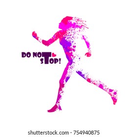 Runner girl silhouette. abstraction. Vector