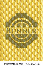 Runner golden emblem. Scales pattern. Vector Illustration. Detailed. 