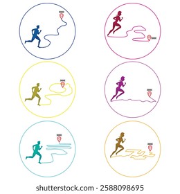 runner gps map location direction line element set. for marathon and running event