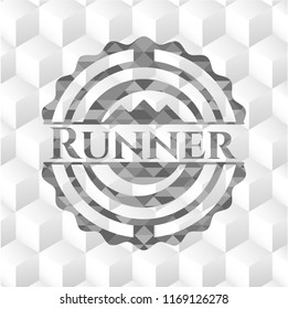 Runner grey emblem. Vintage with geometric cube white background