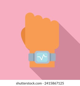 Vector plano del icono de reloj de mano del ejecutor. Medición de la frecuencia cardíaca. Social inteligente