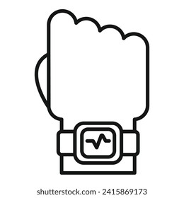 Vector de contorno de icono de reloj de mano del ejecutor. Medición de la frecuencia cardíaca. Social inteligente