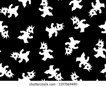 Runner happy figures stylized, seamless texture pattern, vector illustration black and white, horizontal background