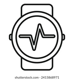 Vector de contorno de icono de reloj de frecuencia cardíaca del ejecutor. Aplicación digital. Deporte de entrenamiento