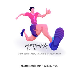 Runner at high speed moving to the finish. Healthy lifestyle. Athlete on the competition or 
marathon. Useful to design sports banners, icons, backgrounds and posters.