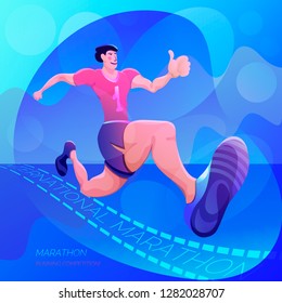 Runner at high speed moving to the finish. Healthy lifestyle. Athlete on the competition or marathon. Useful to design sports banners, icons, backgrounds and posters.