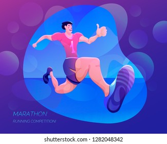 Runner at high speed moving to the finish. Healthy lifestyle. Athlete on the competition or 
marathon. Useful to design sports banners, icons, backgrounds and posters.
