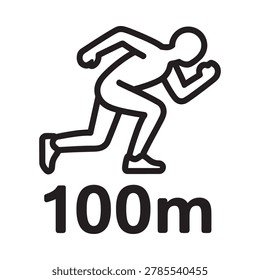 runner icon with 100m text black line art on white background
