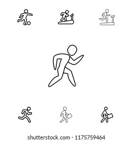 Runner icon. collection of 7 runner outline icons such as running man, man on treadmill, courier, football player. editable runner icons for web and mobile.