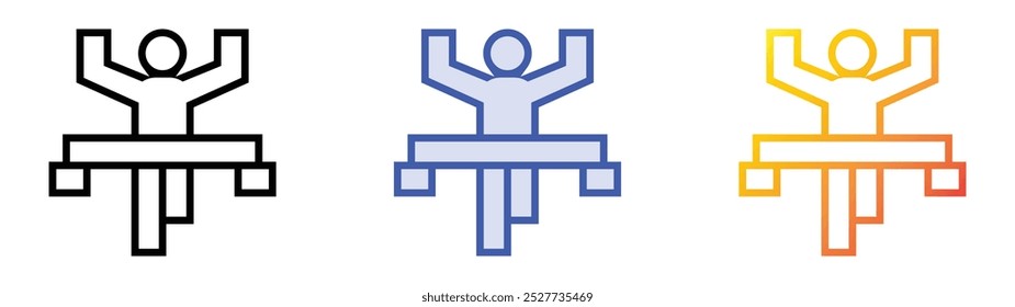 ícone de execução. Design de estilo linear, preenchimento azul e gradiente isolado em plano de fundo branco