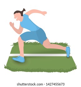 Runner icon. Sport label on white Background. Character Cartoon style. Vector Illustration.