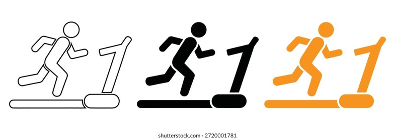 Runner-Symbole in verschiedenen Farben für verschiedene Designanforderungen, Running-Symbolsatz. Ausführen von Symbolelementen für den Sport. Enthält Symbole für Läufer, Rennen, Ziellinie, Laufband und Zeitmesser.