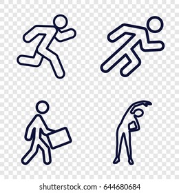Runner icons set. set of 4 runner outline icons such as exercising, courier