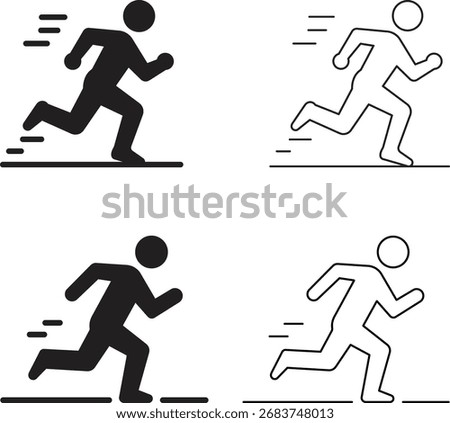 Runner Icons Set of Running Figures in Black and Outline Styles