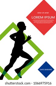 runner inside square. Marathon race concept.  Vertical vector poster background